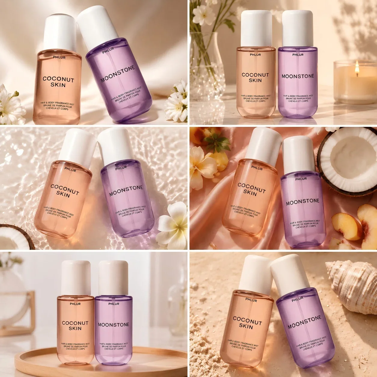 Perfume And Fragrance - PHLUR ココナッツスキン＆ムーンストーン ヘア＆ボディフレグランスミストセット、2個入り 各8 fl oz